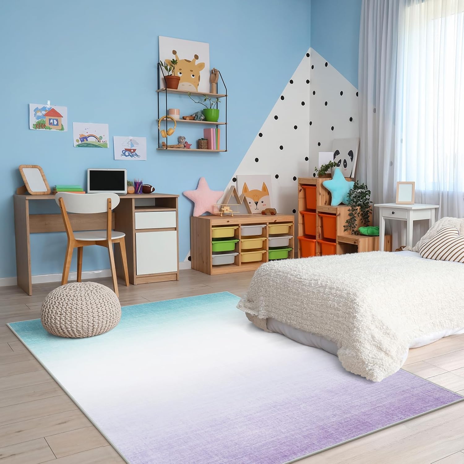 Machine Washable 5x7 Area Rugs for Living Room Ombre, Non Slip Purple Soft Low Pile Abstract Modern Cute Girls Rugs for Bedroom Indoor, Large Carpet Playroom Nusrery Kids Dining Office Room Rugs - Image 2