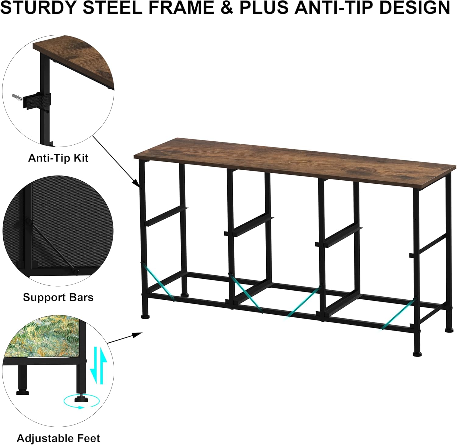 EXOTICA 6 Drawer Dresser for Bedroom Van Gogh Chest of Drawers Wide TV Stands Fabric Storage Drawer Unit for Living Room Entryway Closet Sturdy Steel Frame Wood Top - Image 5