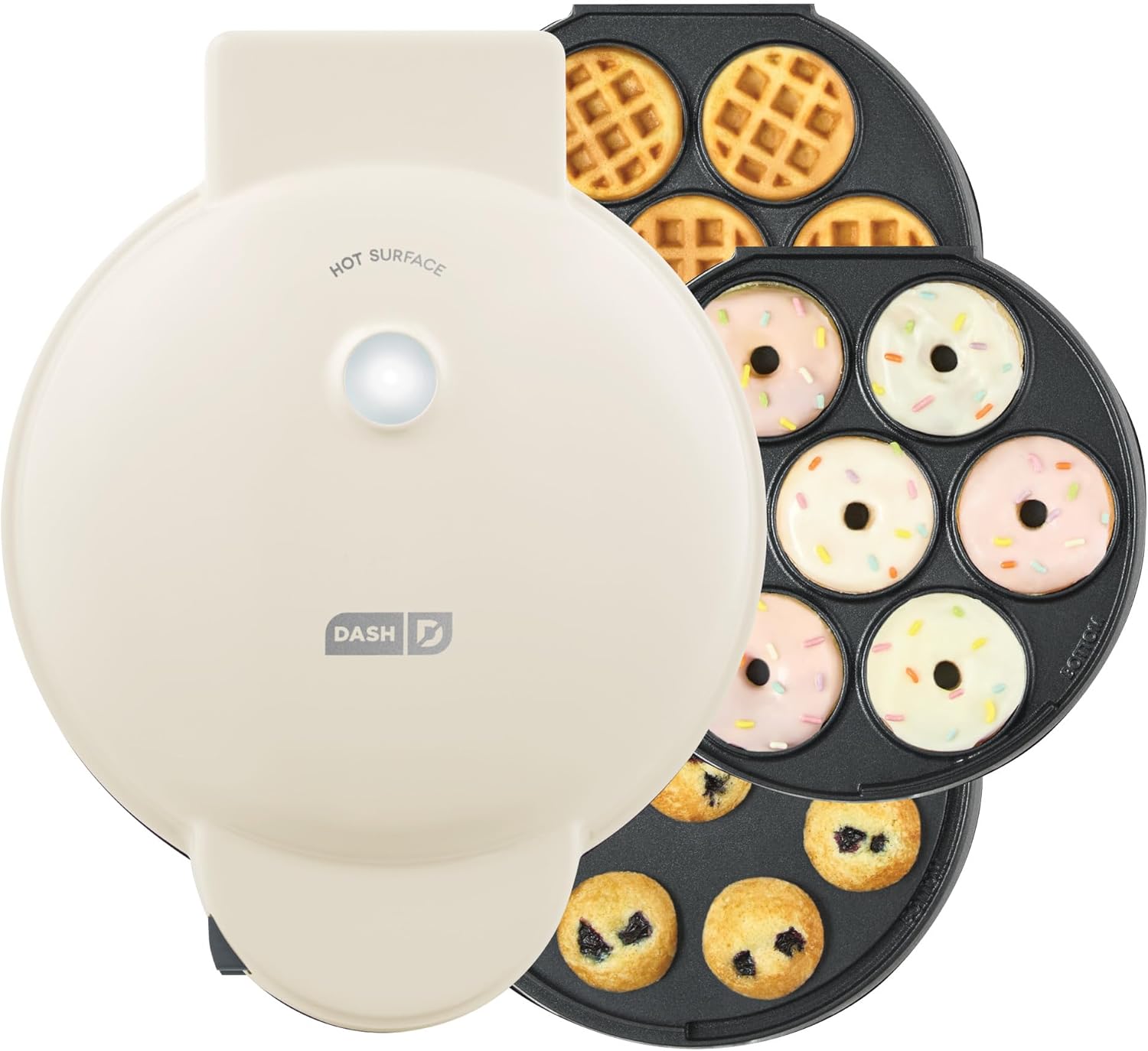 DASH MultiMaker Treat Maker System, Mini Donuts, Waffle Bites, Mini Cupcakes – Cream