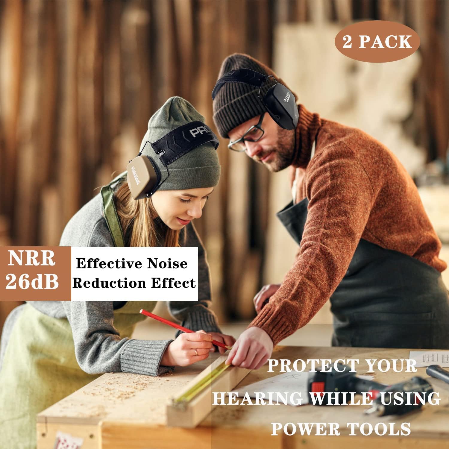 PROHEAR 016 Shooting Ear Protection Earmuffs 2 Pack, NRR 26dB for Gun Range, Hunting -Black and Brown - Image 2