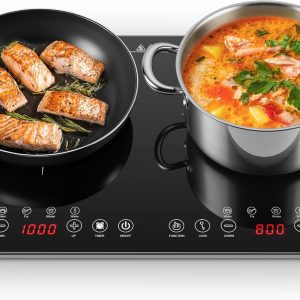 Portable Induction Cooktop 2 Burner - 1800W Double Induction Cooker with 8 Power Settings, 4 Pre-Set Modes, Ultra Thin Design, Sensor Touch Control, Child Safety Lock & Timer | Electric Cooktop