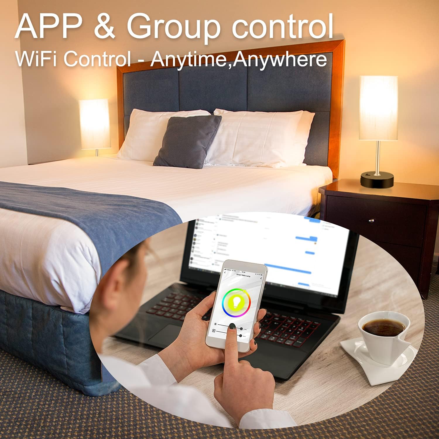 Bedroom Lamp with Smart RGB LED Bulb, Multicolor Changing Table Lamp for Bedroom with 2 USB Port, Dimmable Bedside Lamp Work with Alexa, Smart Nightstand Light for Living Room Sync with Music(2.4GHz) - Image 5