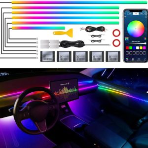 Dreamcolor Acrylic Interior Car LED Strip Light with Wireless APP, RGB 10 in 1 with 175 inches 593 Neon Car Ambient Lighting Kits, Dynamic Chasing Music Sync LEDs Fiber Optic Strip Lights for Car