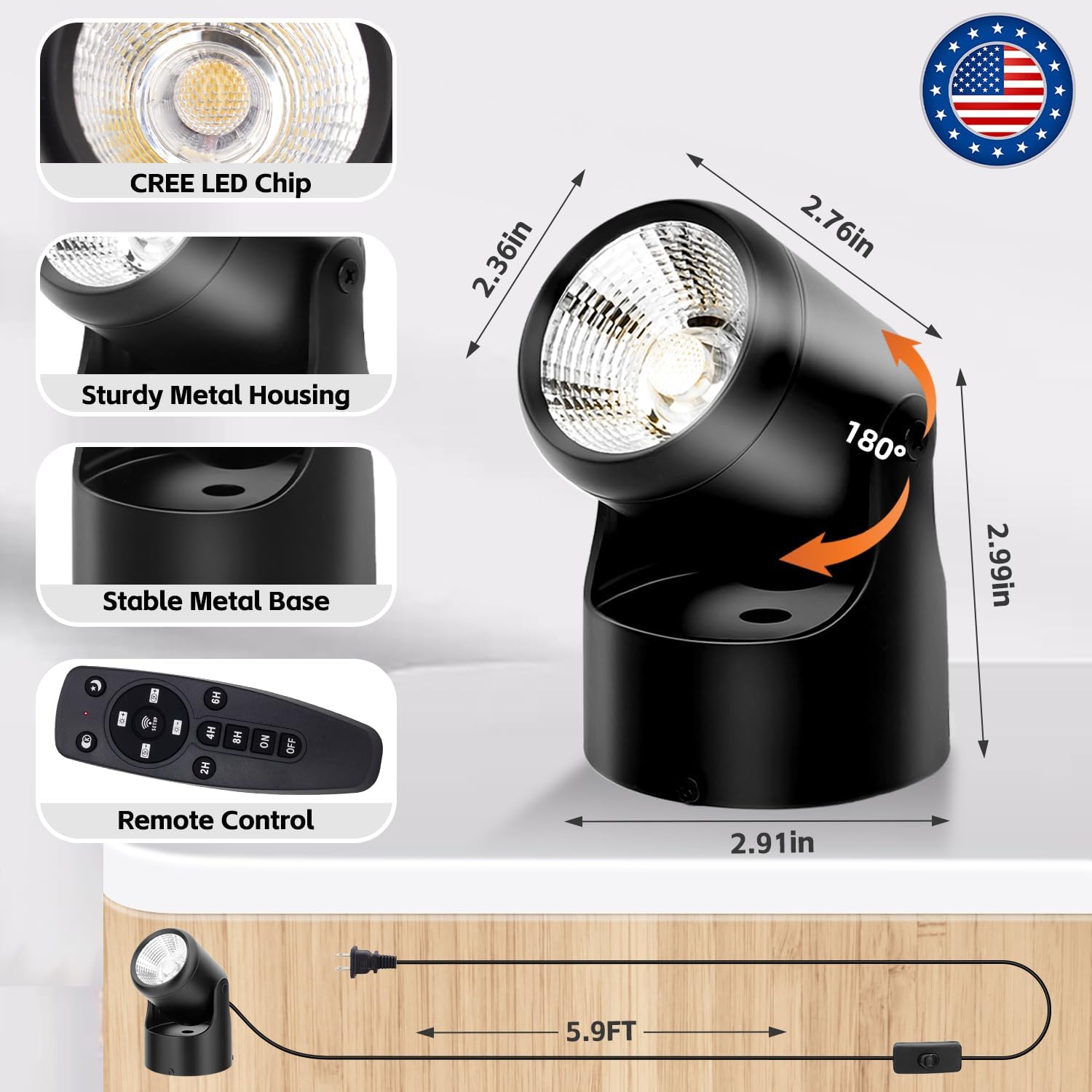 2 Pack 12W LED Spot Lights Indoor with Timer, Remote, Stepless Adjustable Color Temperature, Dimmable, 6000K Accent Up Lights Floor Can Light, Uplighting Spotlights for Indoor, Plant, Artwork - Image 4