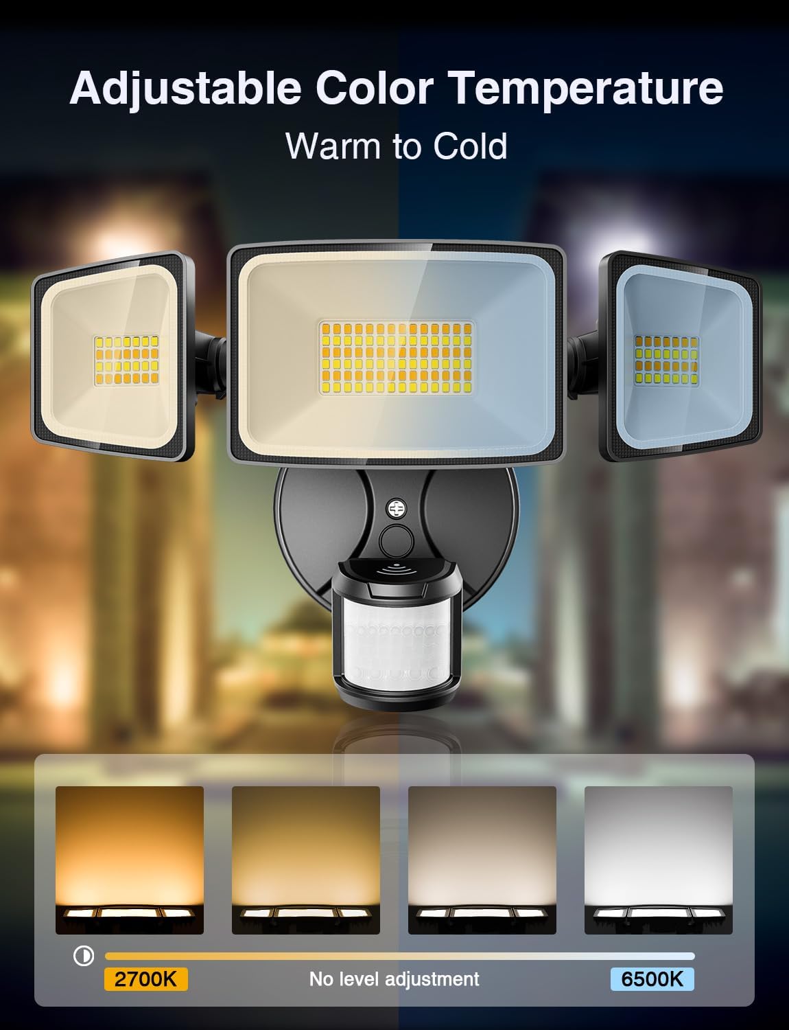 Onforu 65W Smart LED Security Lights Motion Sensor Light Outdoor, APP Control, Outdoor Motion Detector WiFi Alexa Flood Light 5500LM, 2500K-6500K, with Adjustable 3 Head - Image 4