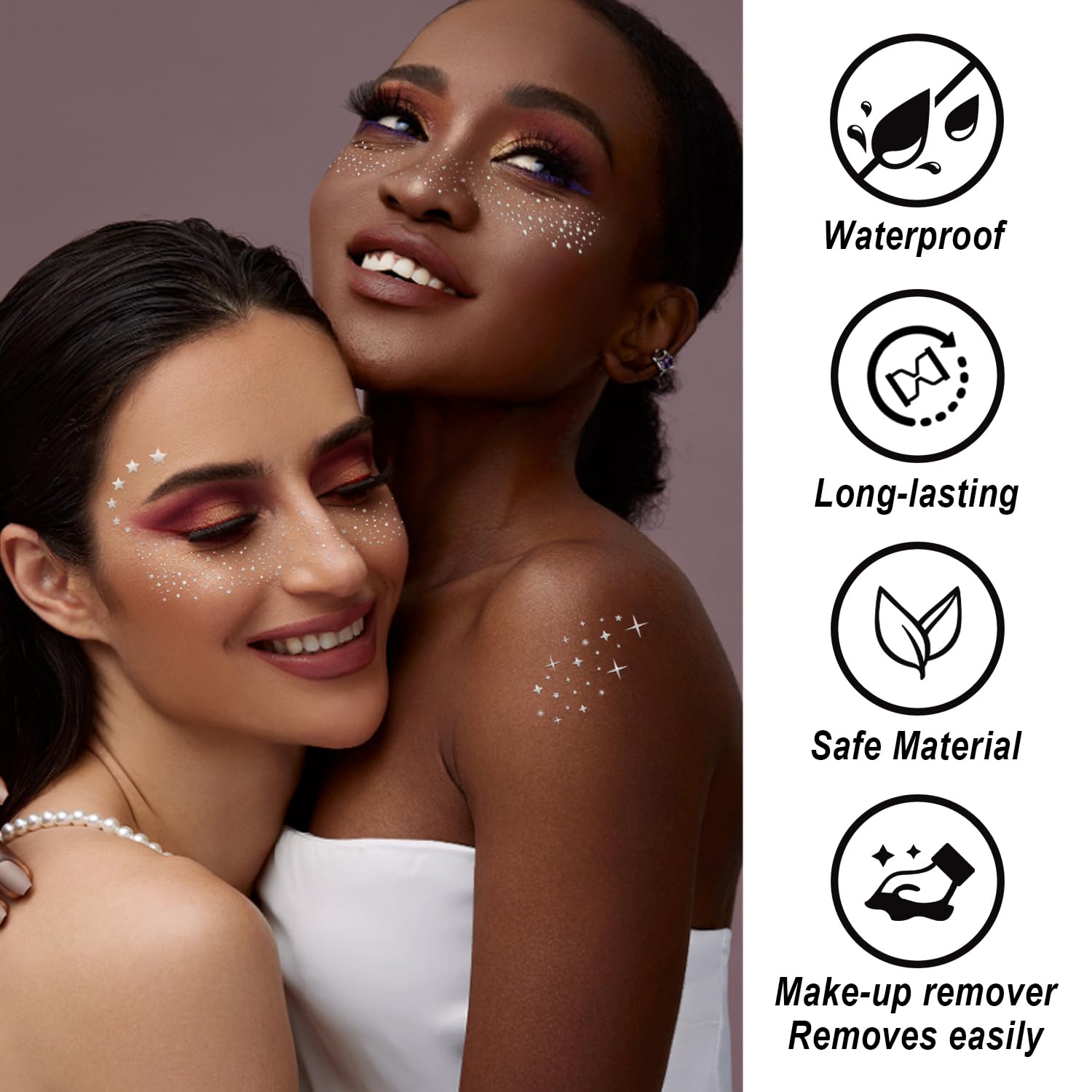 20PCS Glitter Freckles, Glitter Freckles Face Tattoo, Sparkle Freckles for Women and Kids, Cute Star Waterproof Silver Temporary Face Tattoos Glitter Glow Up Patches Makeup Patches (Silver) - Image 2