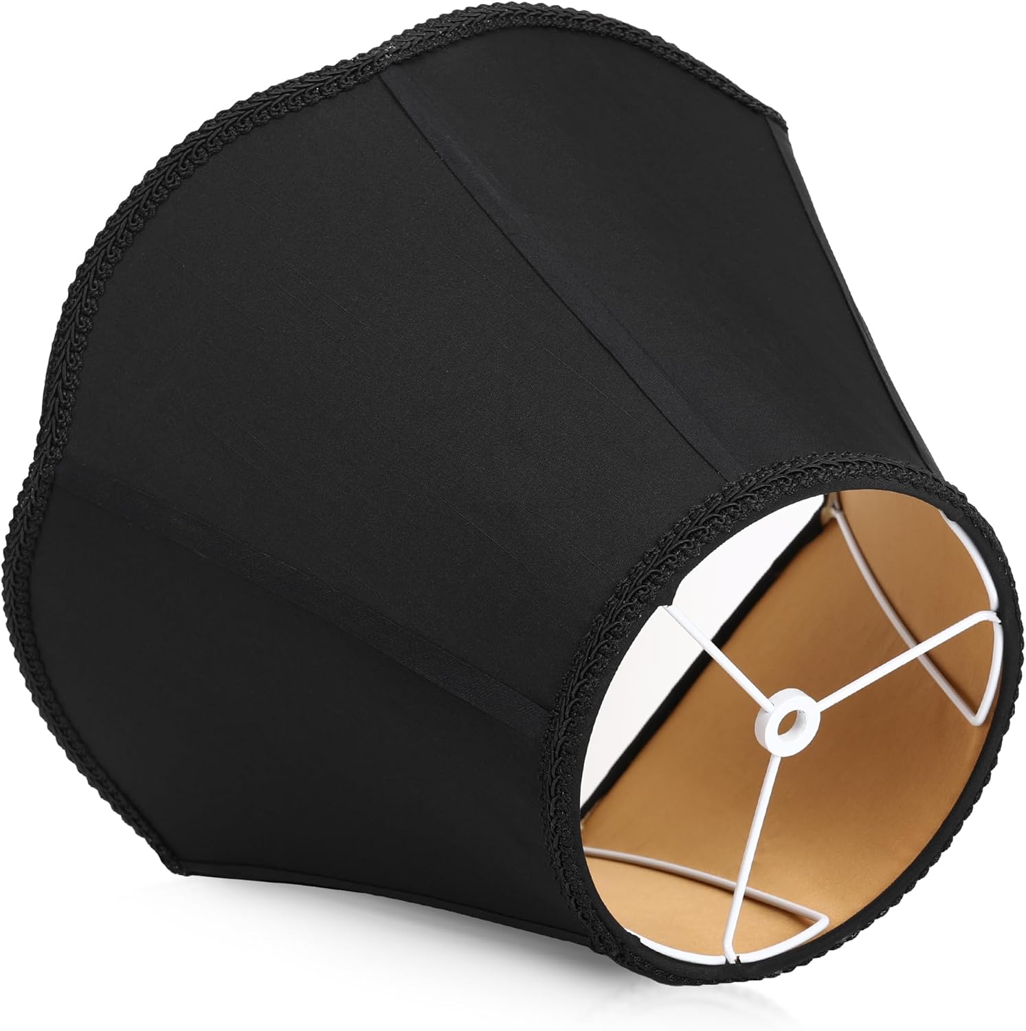 Bell Lamp Shades Set of 2, 7" Top x 14" Bottom x 10" Height, Lamp Shades for Table Lamps & Floor Light, Black Fabric Lampshades with Petal Edge Braid, Easy Assembly, Spider - Image 5