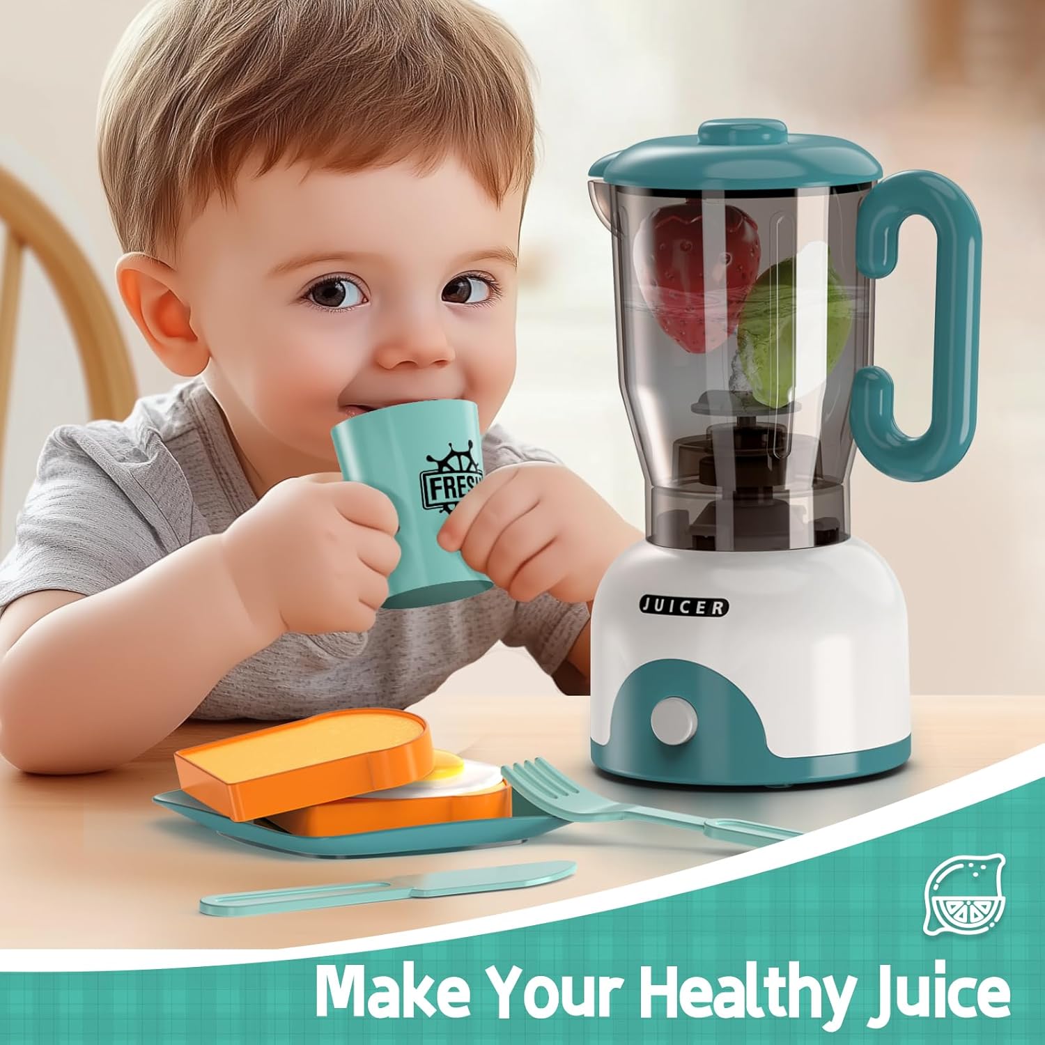 Kids Play Kitchen Accessories Toys Set, Pretend Play Kitchen Appliances Kit - Blender, Coffee Maker, Mixer, Toasters with Light & Sound, Playhouse Role Play Toy Gift for Girl Ages 3 4 5 6 - Image 6