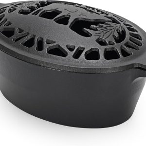 Wood Stove Steamer 2.5 Quart, Humidifier with Decorative Deer Pattern, Cast Iron, Rust Resistant Matte Black