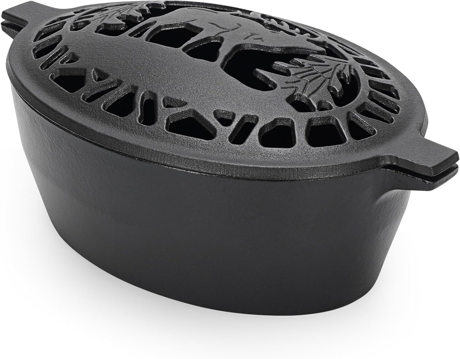 Wood Stove Steamer 2.5 Quart, Humidifier with Decorative Deer Pattern, Cast Iron, Rust Resistant Matte Black