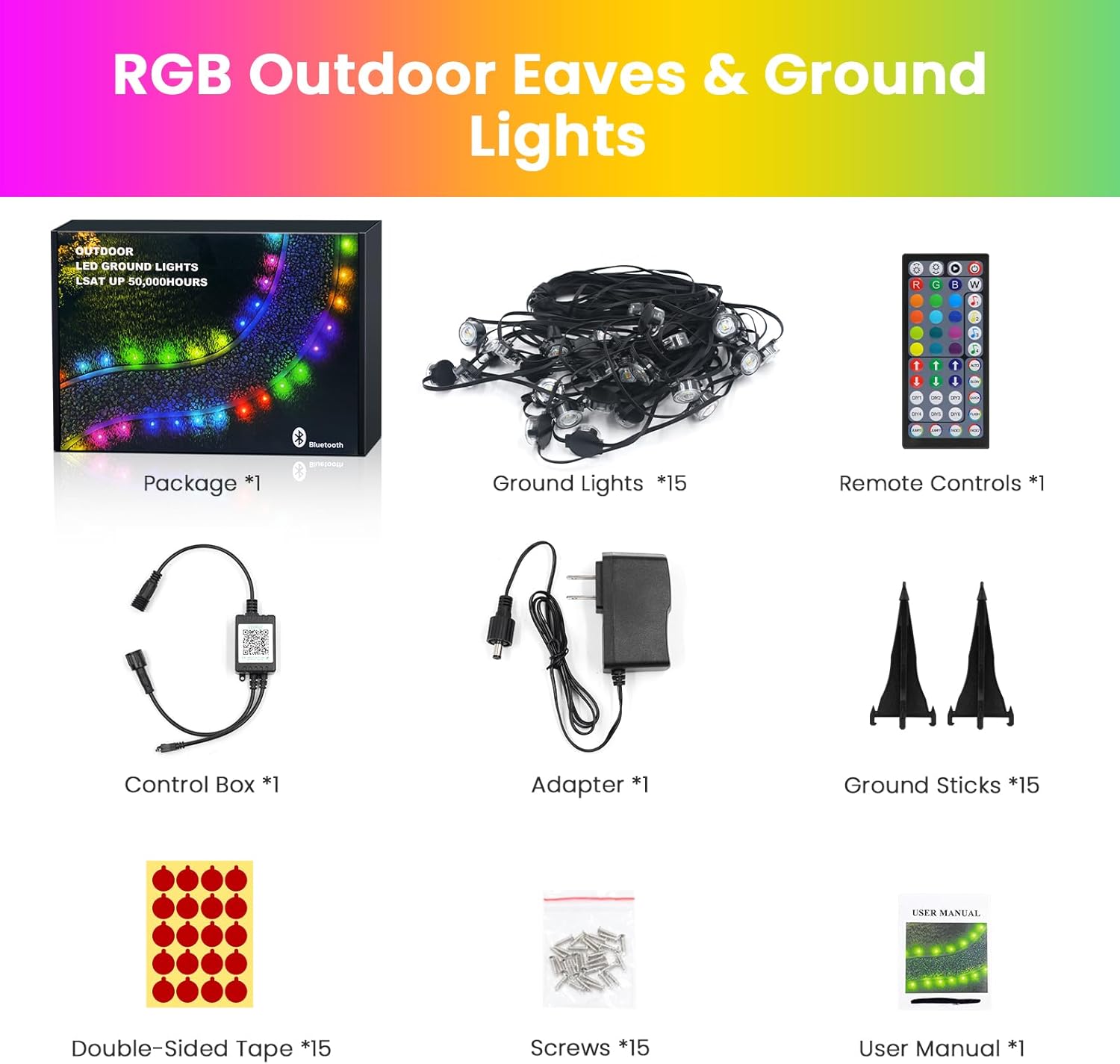 Permanent Outdoor Lights for House,50 FT Outdoor Ground Lights with RGB Color Changing, Bluetooth Music Sync, IP67 Waterproof, Timer, 44 Key Remote & App Control for Eaves and Landscape Lighting - Image 8