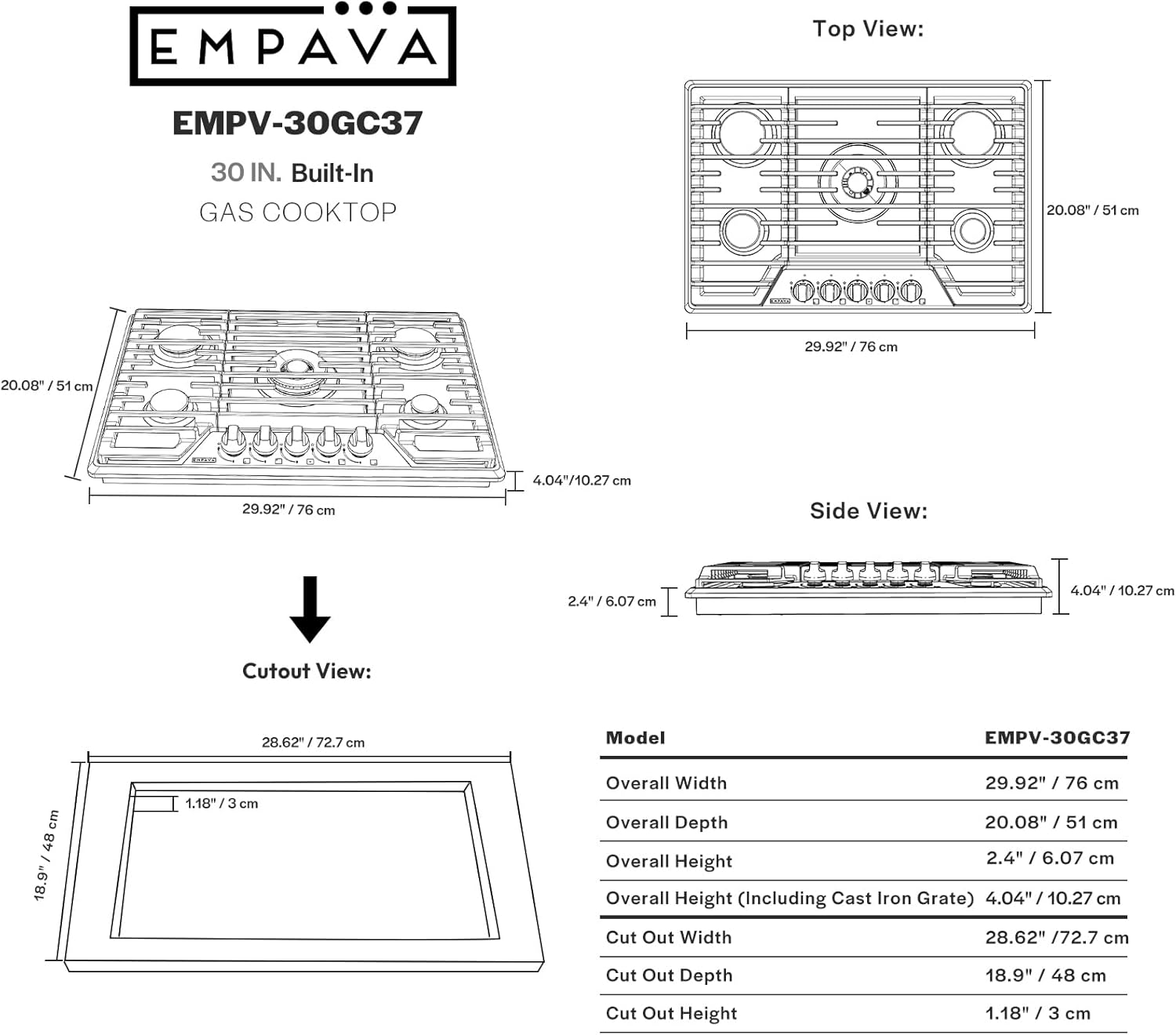 Empava 30-Inch Gas Stove Cooktop with 5 Italy SABAF Sealed Burner NG/LPG Convertible in Stainless Steel, GC37 - Image 6