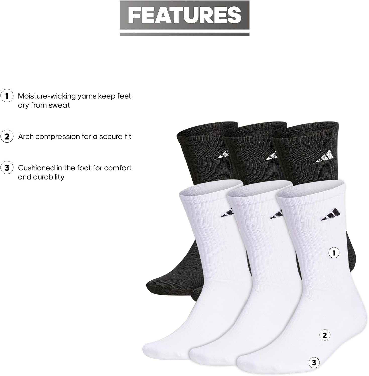 adidas mens Athletic Cushioned Crew Socks With Arch Compression for a Secure Fit (6-pair) - Image 2