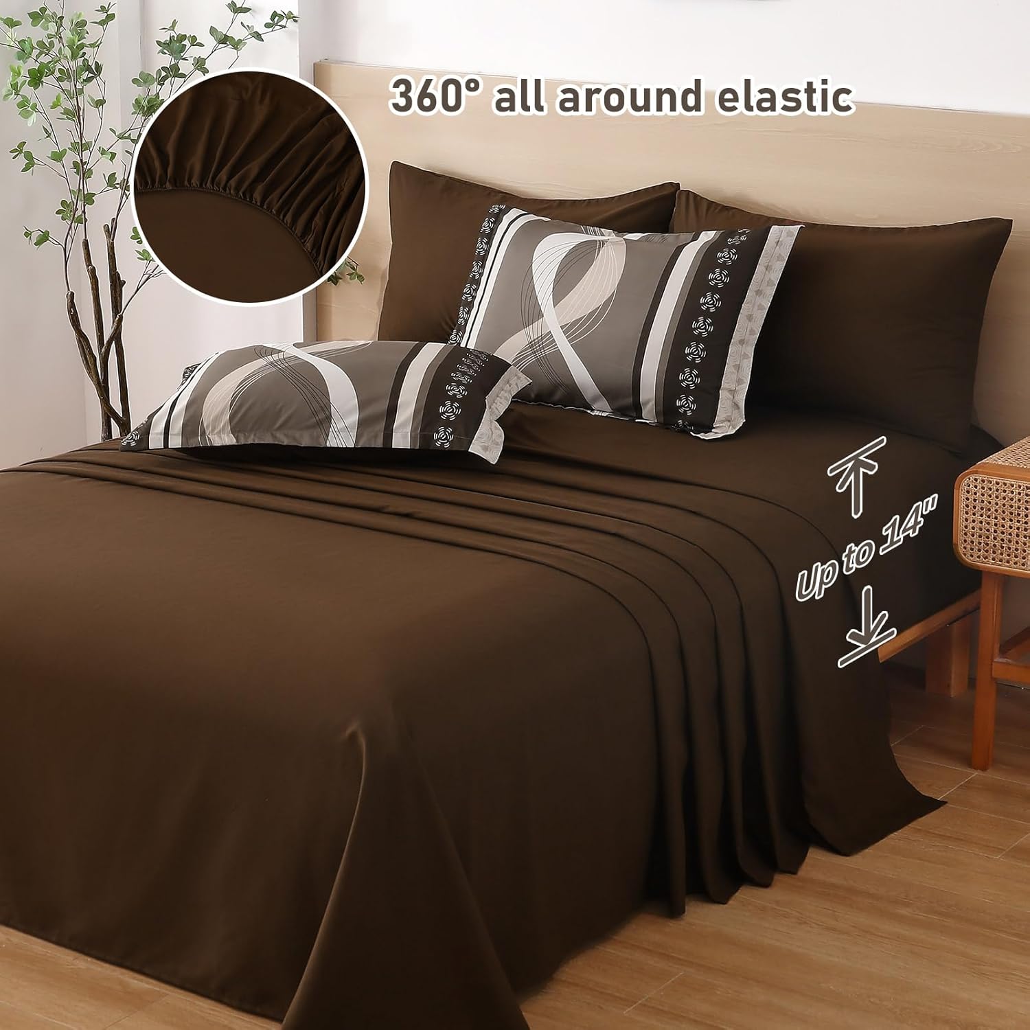 Brown Comforter Set King Size, 8 Pieces Bed in a Bag Patchwork Striped Comforter Set, Soft Microfiber Boho Bedding Set for All Season(90"×104") - Image 4