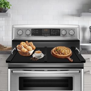 Stove Top Covers for Electric Stove & Gas Burners, Folding Noodle Board Stove Cover with Handles, Gas Stove Cover for RV, Apartment, Countertop-Dark Black