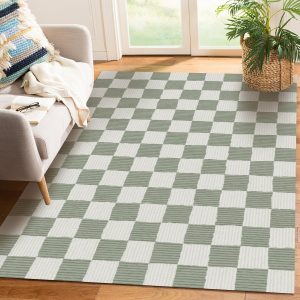 Sage Green Washable Area Rug 3' ×5' Checkered Large Living Room Rug Geometry Neutral Line Non-Slip Soft Bedroom Carpet Dining Room Nursery Home Office Indoor Decor