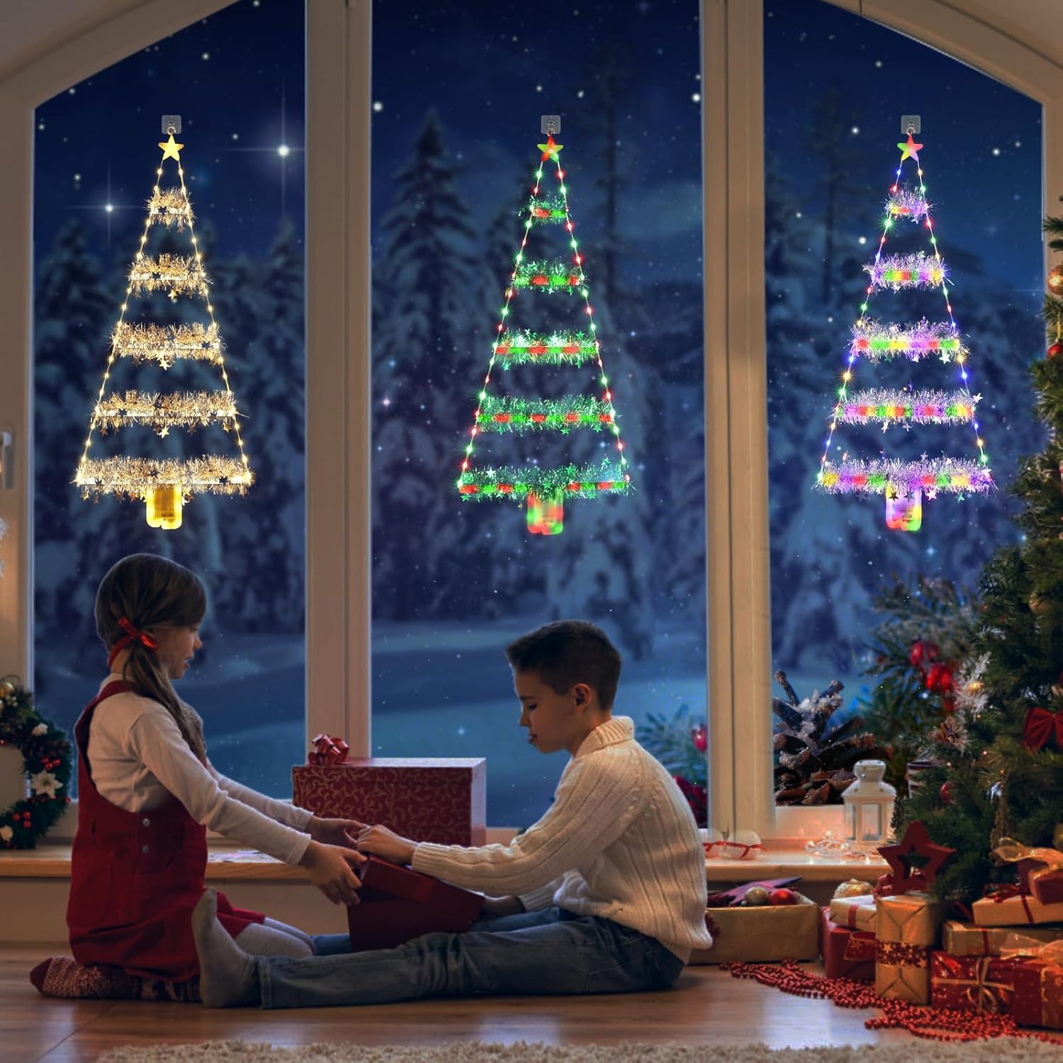 Toodour Christmas Decorations Indoor Lights, 2.65ft LED Christmas Lights, Red & Green Wall Window Hanging Light, Battery Operated Holiday Decoration for Outdoor Garden New Year Home Decor - Image 5