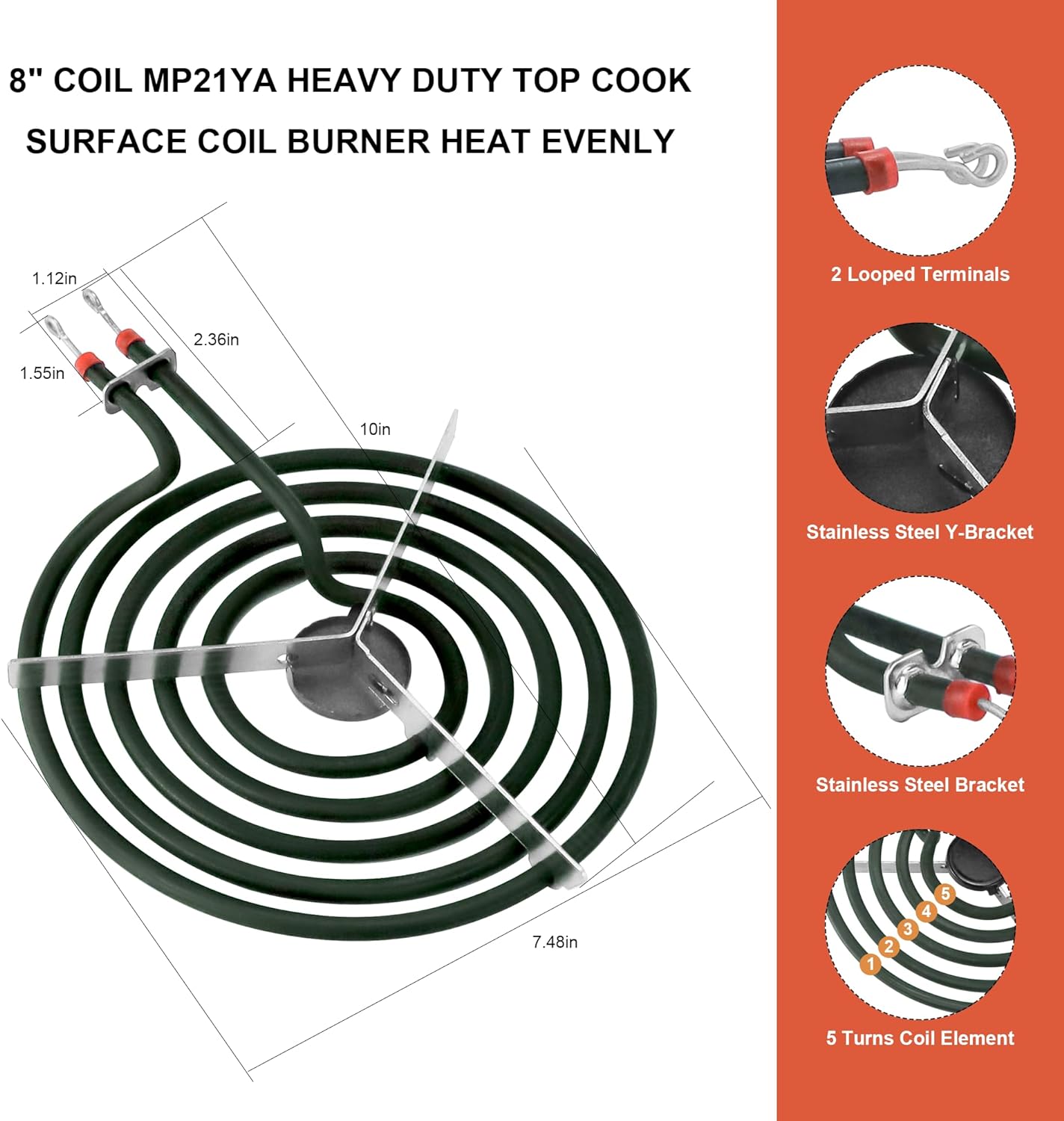 Stove Element Replacement for Aman.a Whirlpool Ke.nmore Electric Range Burner-MP22YA Electric Range Burner Element Set Includes 2Pcs 8-Inch MP21YA & 2Pc6-Inch MP15YA - Image 6