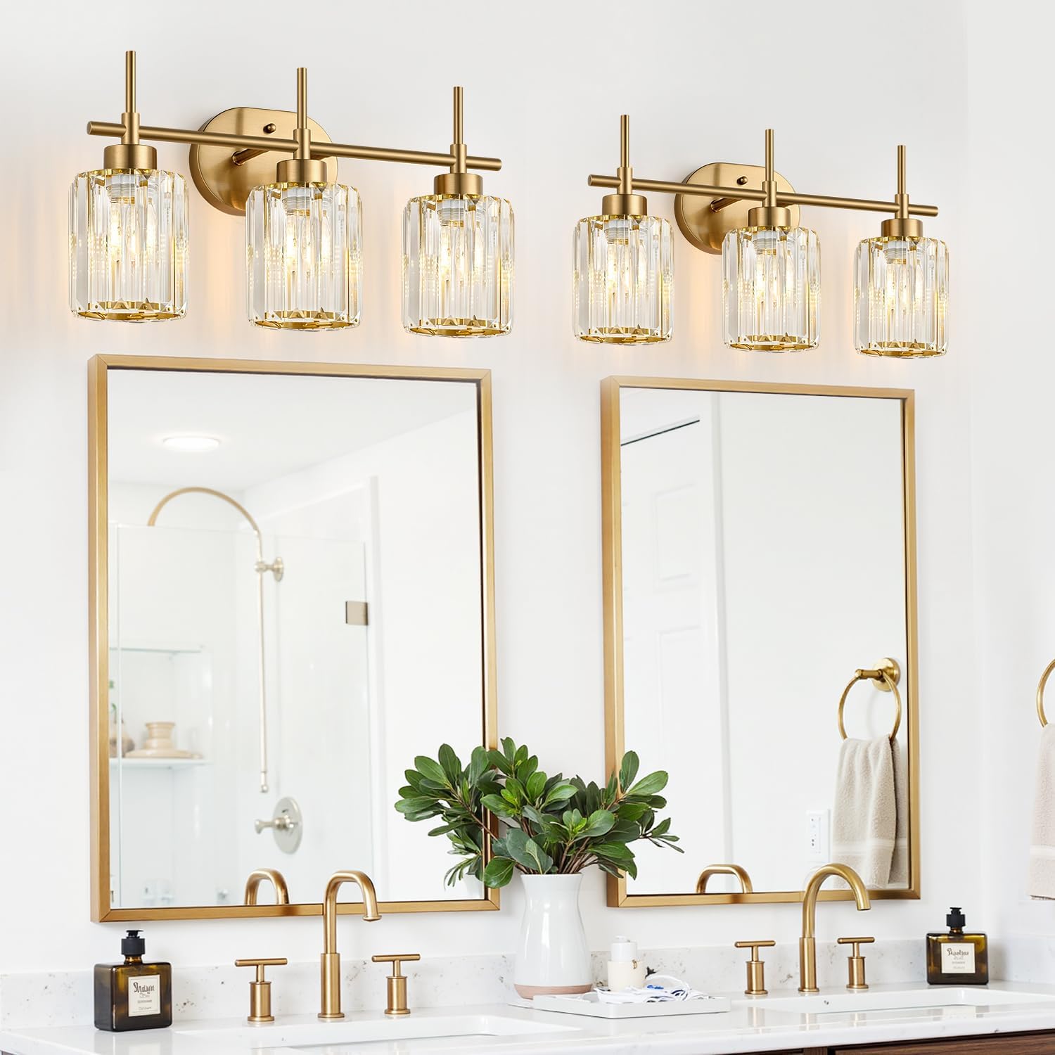 Modern Crystal Bathroom Vanity Light, 3-Light Brushed Gold Bathroom Light Fixtures with Clear Shades, Vanity Lighting Fixtures Over Mirror (Exclude Bulb) - Image 8