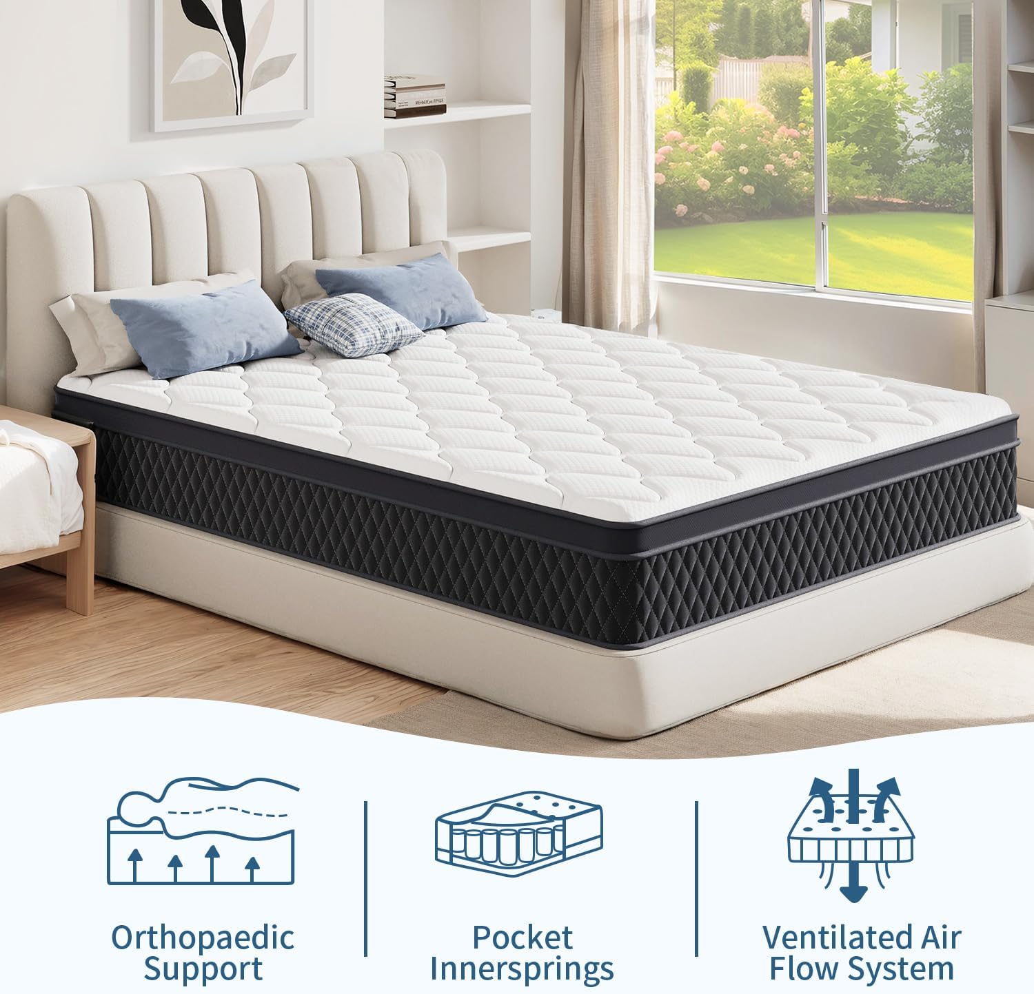 Queen Mattress, 12 Inch Hybrid Memory Foam Mattress in a Box, Pressure Relief, Pocket Springs for Motion Isolation, Medium Firm Support, CertiPUR-US Certified, Fiberglass Free - Image 5