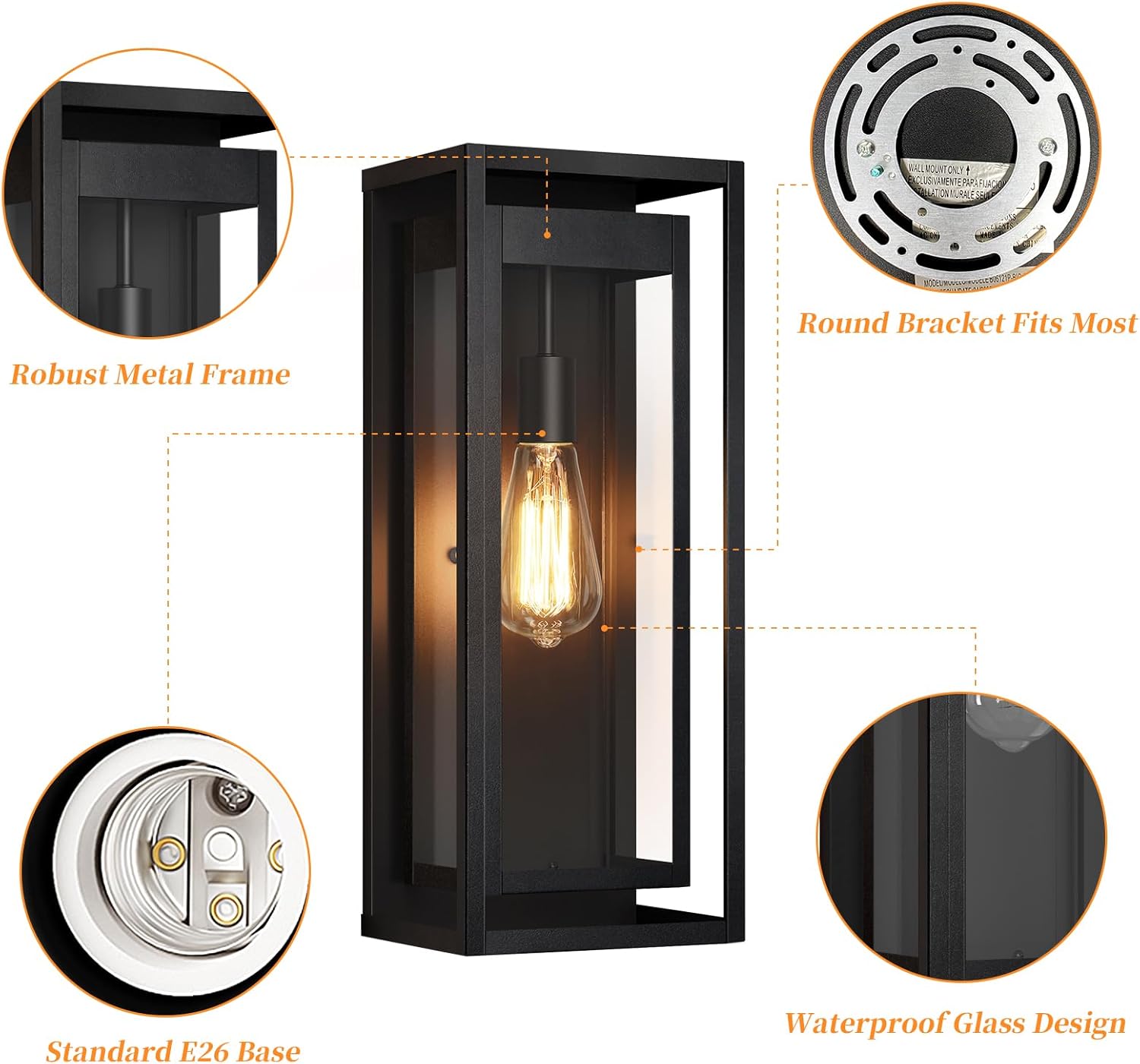 19" Outdoor Wall Lights, 2 Pack Large Size Matte Black Outdoor Sconce Lights with Clear Glass Shade, Waterproof Porch Lighting Exterior Light Fixture for Front Door, Garage - Image 5