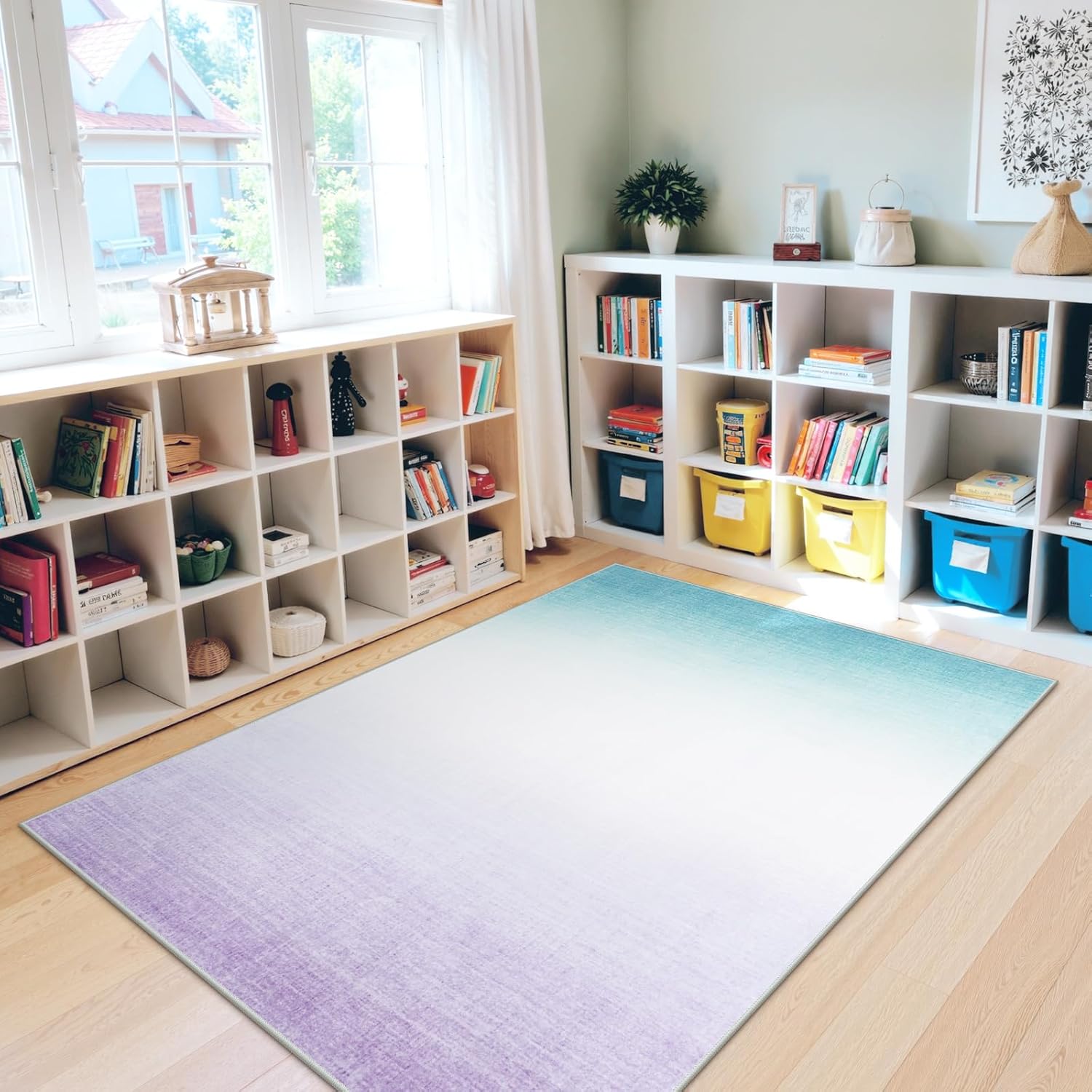 Machine Washable 5x7 Area Rugs for Living Room Ombre, Non Slip Purple Soft Low Pile Abstract Modern Cute Girls Rugs for Bedroom Indoor, Large Carpet Playroom Nusrery Kids Dining Office Room Rugs - Image 5