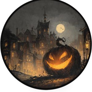 ALAZA Retro Halloween Night Pumpkins Round Floor Mat Non-Slip Absorbent Floor Mat for Living Room Bedroom Study Room,36.2 inch Diameter