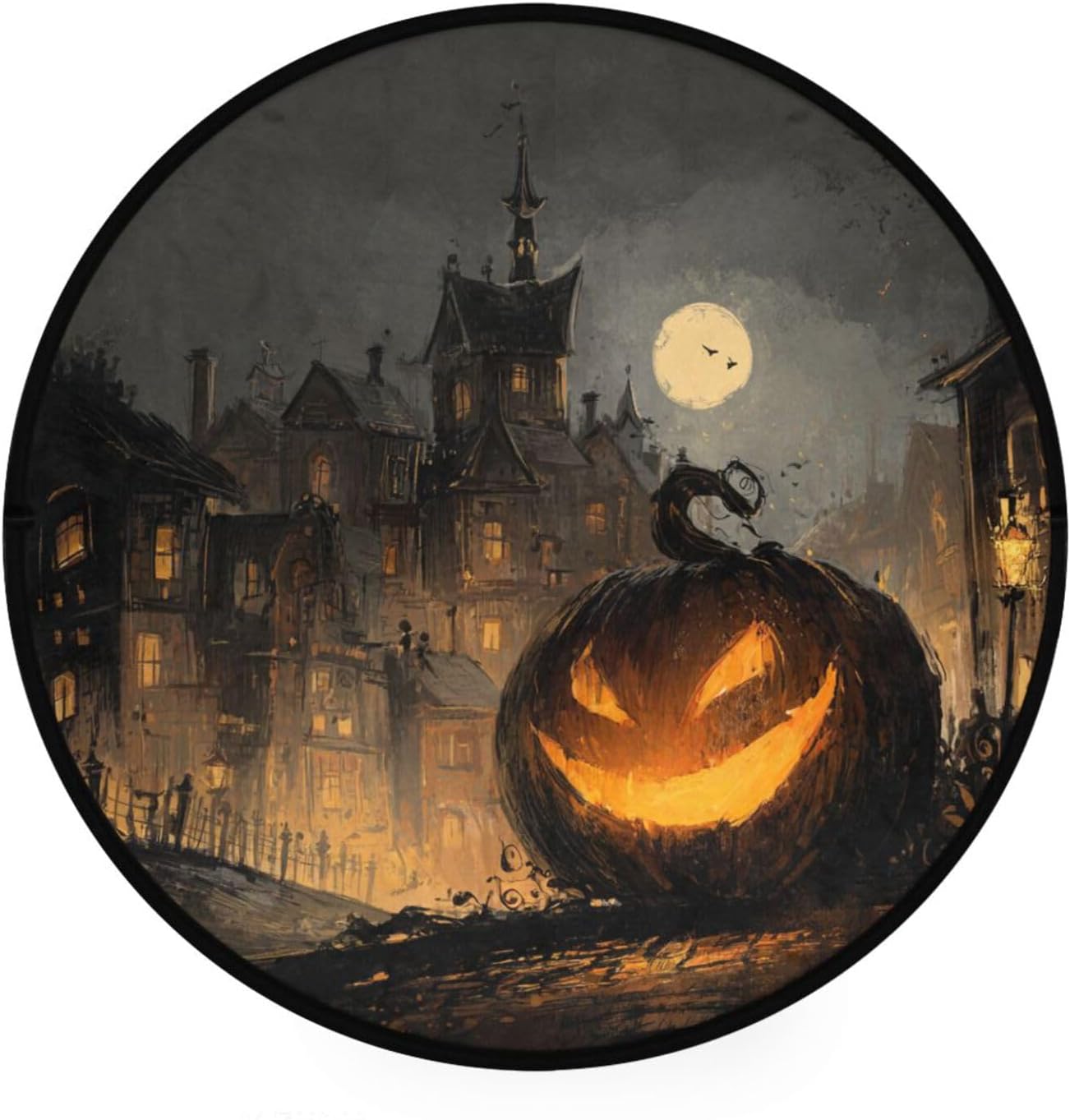 ALAZA Retro Halloween Night Pumpkins Round Floor Mat Non-Slip Absorbent Floor Mat for Living Room Bedroom Study Room,36.2 inch Diameter