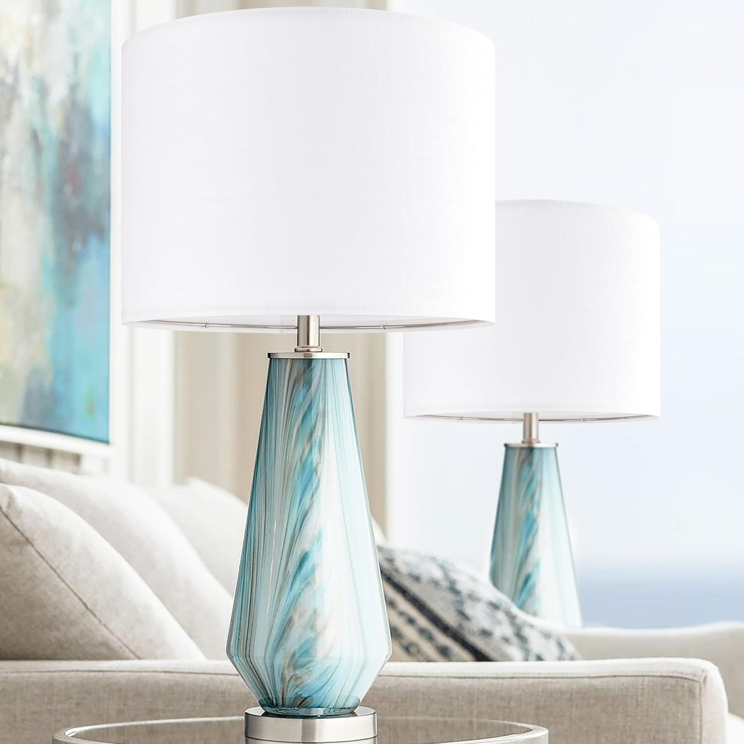 Set of 2 Pure White Linen Drum Lamp Shade 13" Top x 13" Bottom x 10" High (Spider) Contemporary Lamp Shades for Table Lamps & Bedside Lamps Replacement Lampshade In Hand Crafted-By PIKOPIKO - Image 5