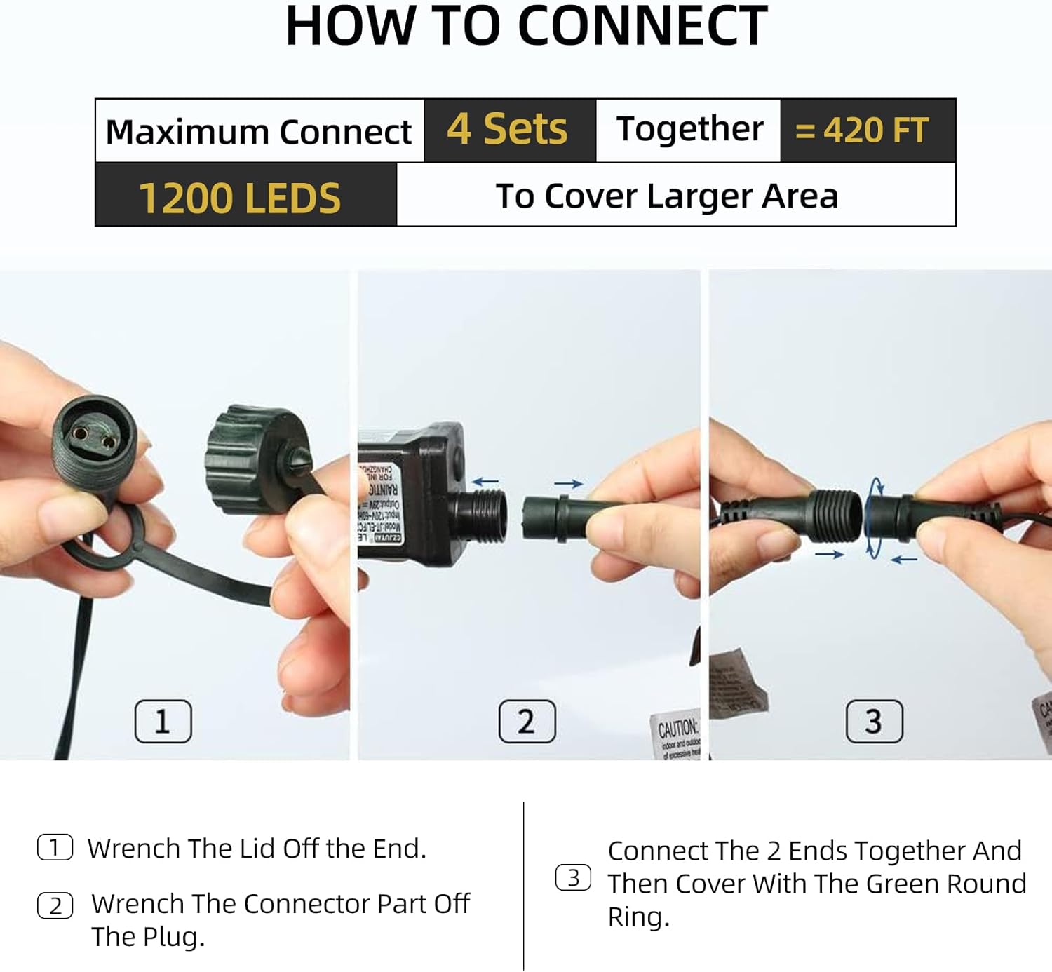 105FT 300LEDs Christmas Lights Outdoor Indoor String Lights 8 Modes Memory Function for Christmas Tree Party Decoration, 100% UL Listed (4 Sets CONNECTABLE) Multi-Color - Image 9