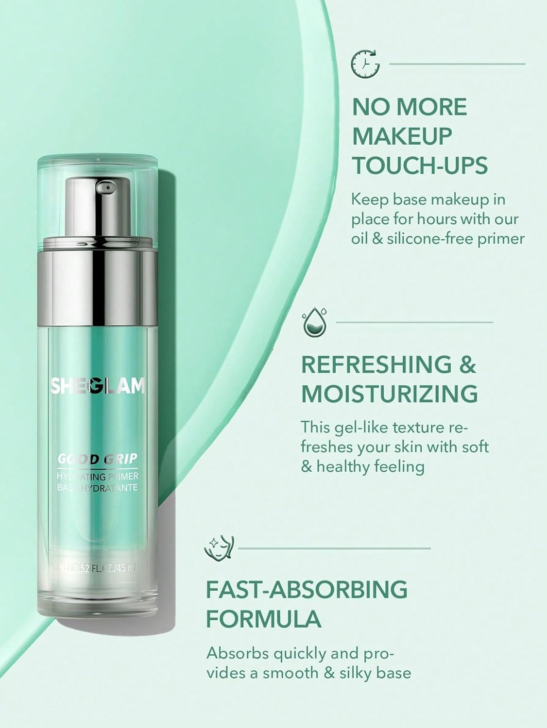 SHEGLAM Good Grip Hydrating Primer Oil Control Moisturizing Primer Gel Smooth Fine Lines Oil And Silicone-Free Face Primer-Green - Image 4
