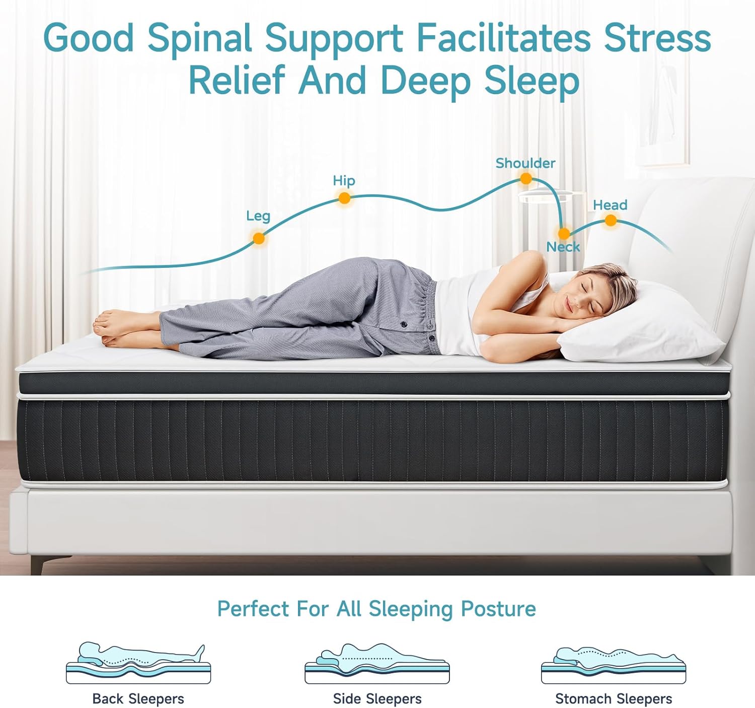 14 Inch Queen Mattress, Upgrade Strengthen Queen Size Hybrid Mattresses in a Box, Gel Memory Foam Queen Mattress with Motion Isolation & Pressure Relief, Strong Edge Support, Medium Firm - Image 5