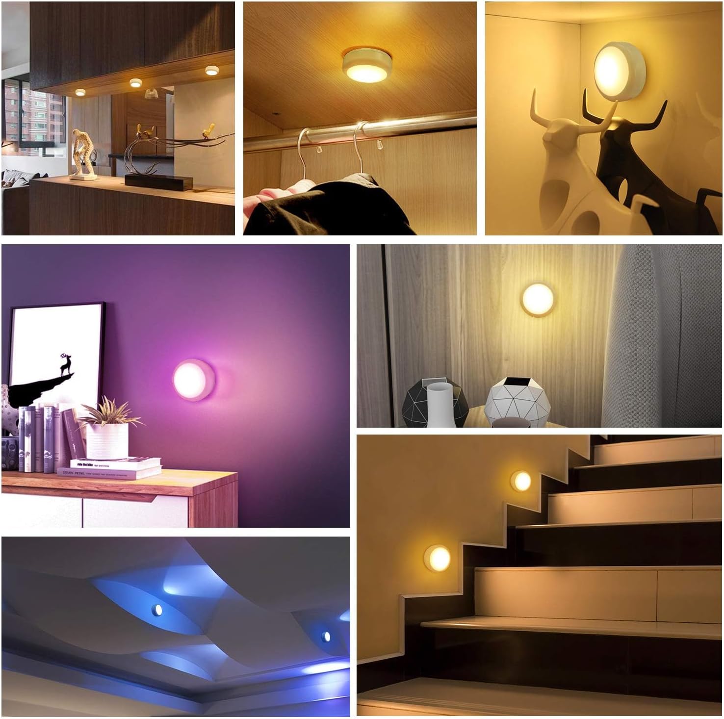 BLS LED Puck Lights with Remote Control, Wireless Under Cabinet & Closet Lighting, RGB 13 Color Changing Lights with Dimmer, Timer & AA Battery Operated, Push, Touch, Stick on for Night, Wall, 6 Pack - Image 6