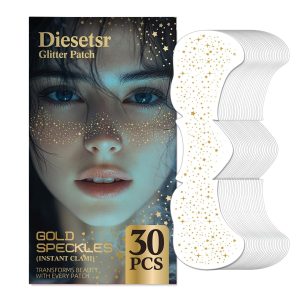 Glitter Freckles Face Tattoo, 30PCS Gold Body Glitter Temporary Tattoos Sparkle Patches for Women, Waterproof Fake Freckles,Festival Rave Outfits Festival Decorations (Gold)