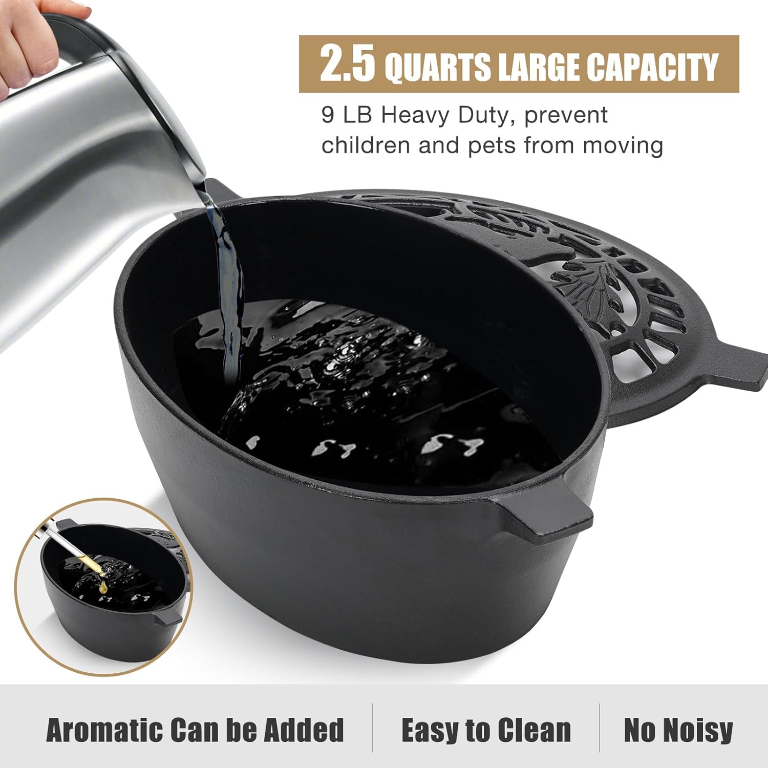 Wood Stove Steamer 2.5 Quart, Humidifier with Decorative Deer Pattern, Cast Iron, Rust Resistant Matte Black - Image 4