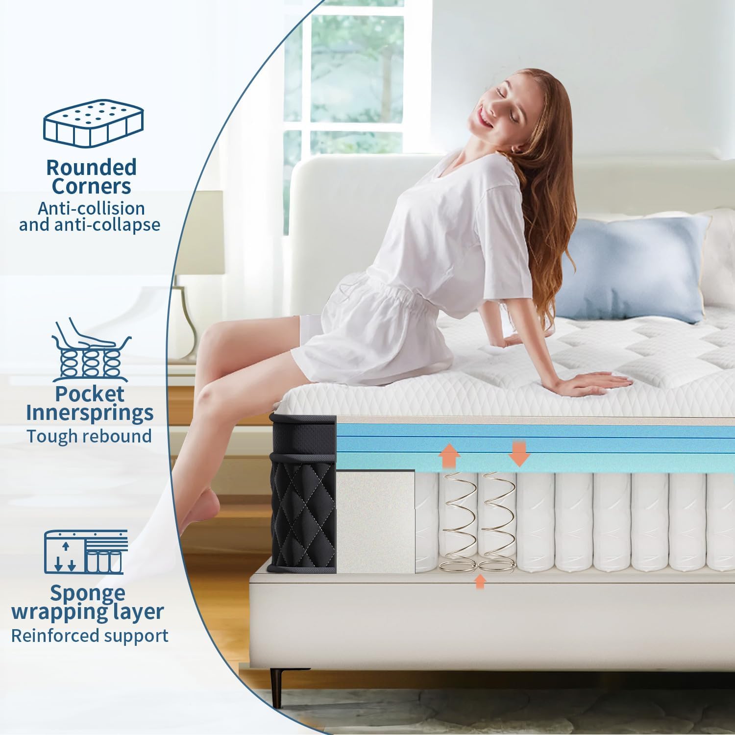 Queen Mattress, 12 Inch Hybrid Memory Foam Mattress in a Box, Pressure Relief, Pocket Springs for Motion Isolation, Medium Firm Support, CertiPUR-US Certified, Fiberglass Free - Image 3