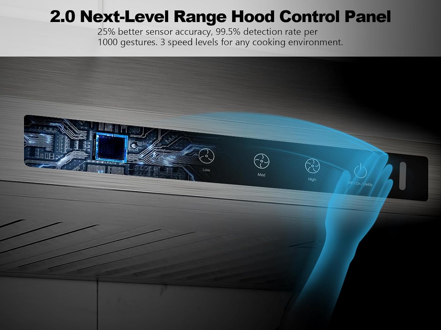 30 Inch Under Cabinet Range Hood, 980CFM Fast Venting Ducted, Kitchen Hood With 3 Speed Gesture Sensing & Touch Control, Stainless Steel Stove Hood With LED Light And 2 Baffle Filters - Image 4