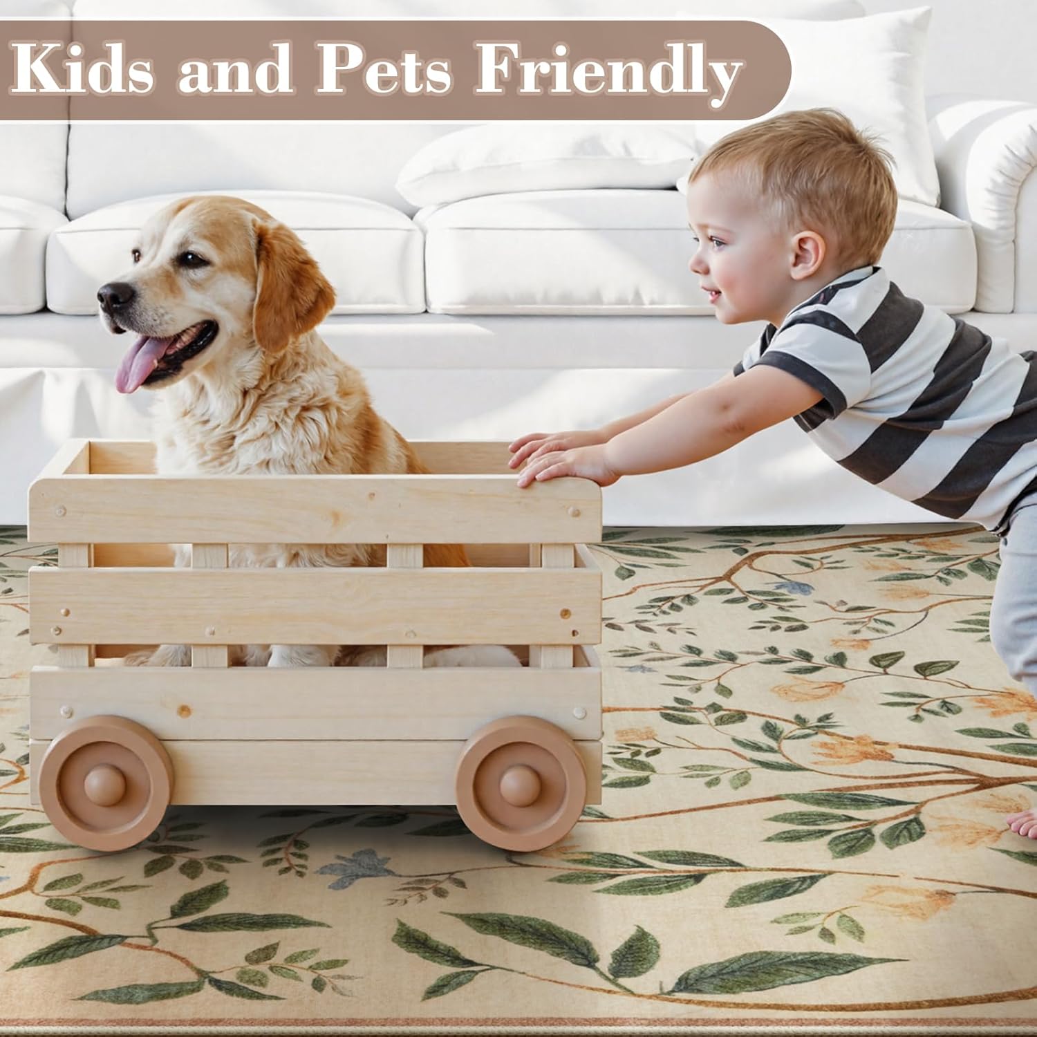 Collive Washable Area Rugs for Living Room, Beige 5x7 Bedroom Rug, Floral Forest Botanical Flourishing Vines Soft Non-Slip Stain Resistant Boho Carpet for Dining Room Office - Image 5