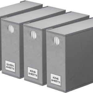 SpaceAid 4 Pack Bed Sheet Organizers and Storage, Foldable Organizer for Linen Closet, Sheets Set Folder Keeper with Window XL (Queen & King Size) Organizing Bedding Container, Gray 91ZDSN-SL01-G4