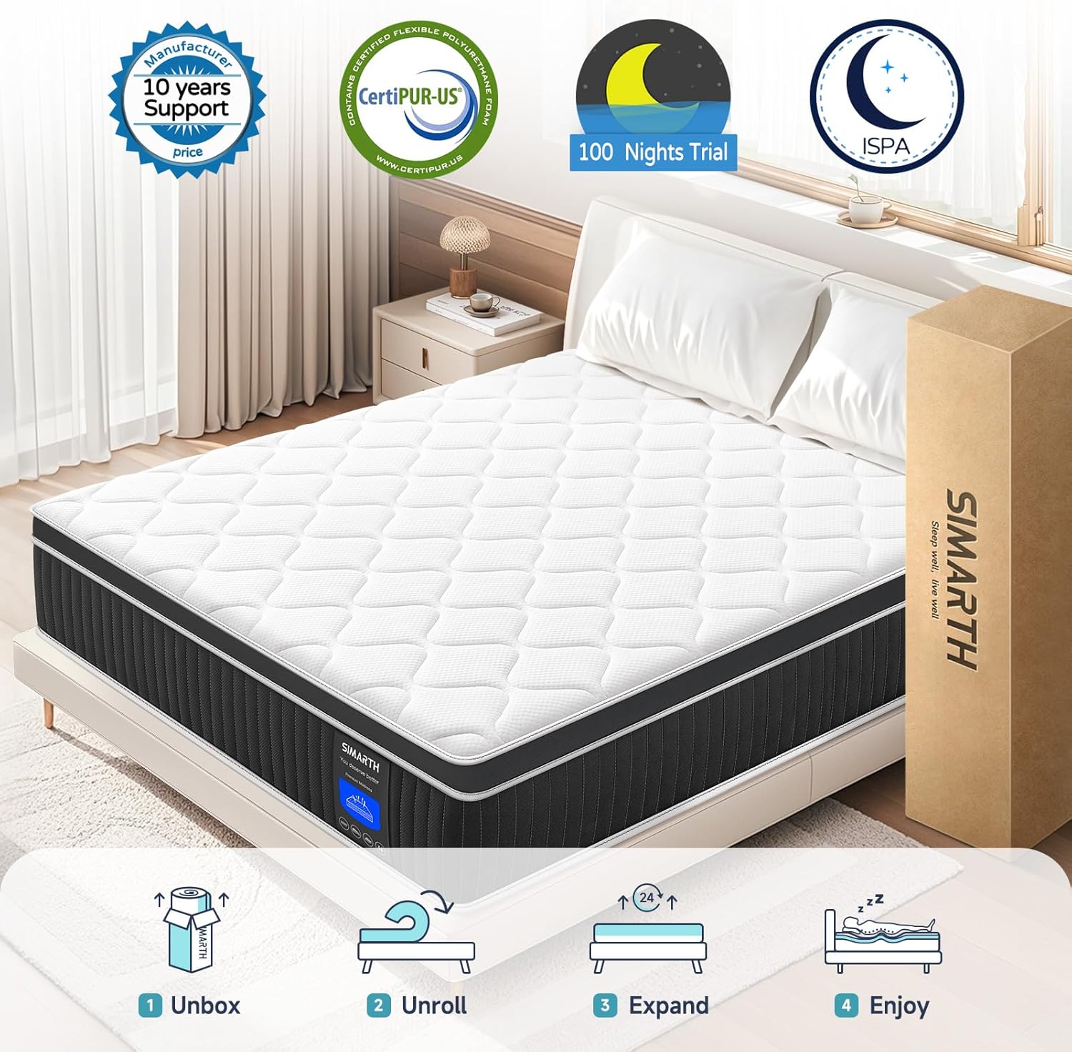 14 Inch Queen Mattress, Upgrade Strengthen Queen Size Hybrid Mattresses in a Box, Gel Memory Foam Queen Mattress with Motion Isolation & Pressure Relief, Strong Edge Support, Medium Firm - Image 7