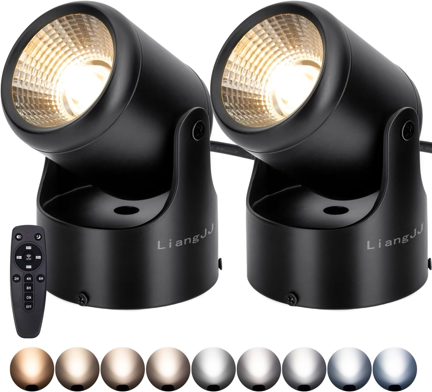 2 Pack 12W LED Spot Lights Indoor with Timer, Remote, Stepless Adjustable Color Temperature, Dimmable, 6000K Accent Up Lights Floor Can Light, Uplighting Spotlights for Indoor, Plant, Artwork