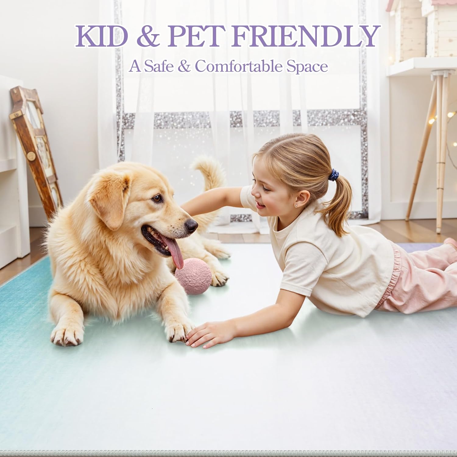 Machine Washable 5x7 Area Rugs for Living Room Ombre, Non Slip Purple Soft Low Pile Abstract Modern Cute Girls Rugs for Bedroom Indoor, Large Carpet Playroom Nusrery Kids Dining Office Room Rugs - Image 7