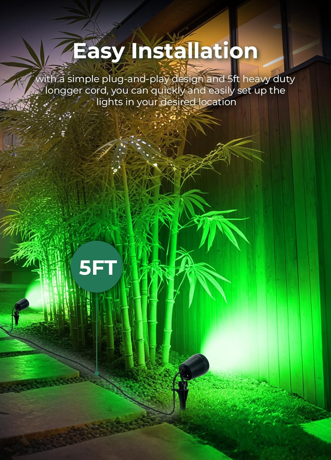 Christmas Spotlights Outdoor, 120V Plug-in Halloween Spot Light, 5000K LED Landscape Lighting with 5 Color Lenses (Red Green Blue Purple Yellow), IP67 Waterproof, 2 Pack - Image 5