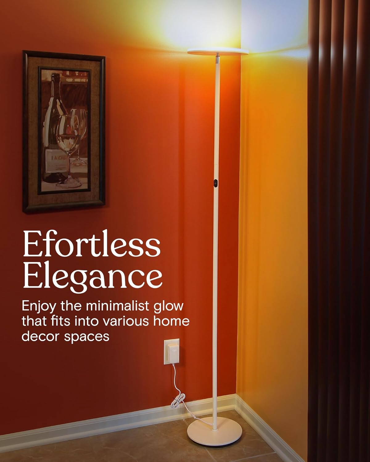 Brightech Sky LED Torchiere Super Bright Floor Lamp - Contemporary, High Lumen Light for Living Rooms and Offices - Dimmable, Indoor Pole Uplight for Bedroom Reading - White - Image 8