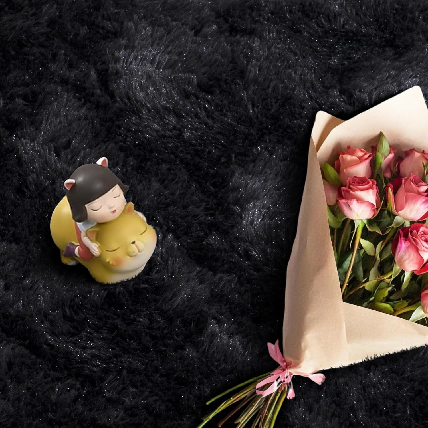 Large Area Rugs for Living Room Bedroom, 4x6 Feet Black Fluffy Shag Rugs, Ultra Soft Shaggy Plush Fuzzy Modern Indoor Throw Floor Carpet for Kids Girls Boys Dorm Nursery Home Decor Aesthetic - Image 8