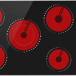 36 Inch Electric Cooktop, 5 Burner Ceramic Stove Top with 9 Power Levels, Knob Control, Auto shutdown and Residual Heat Warning, 8500W, 220-240V for Hard Wire