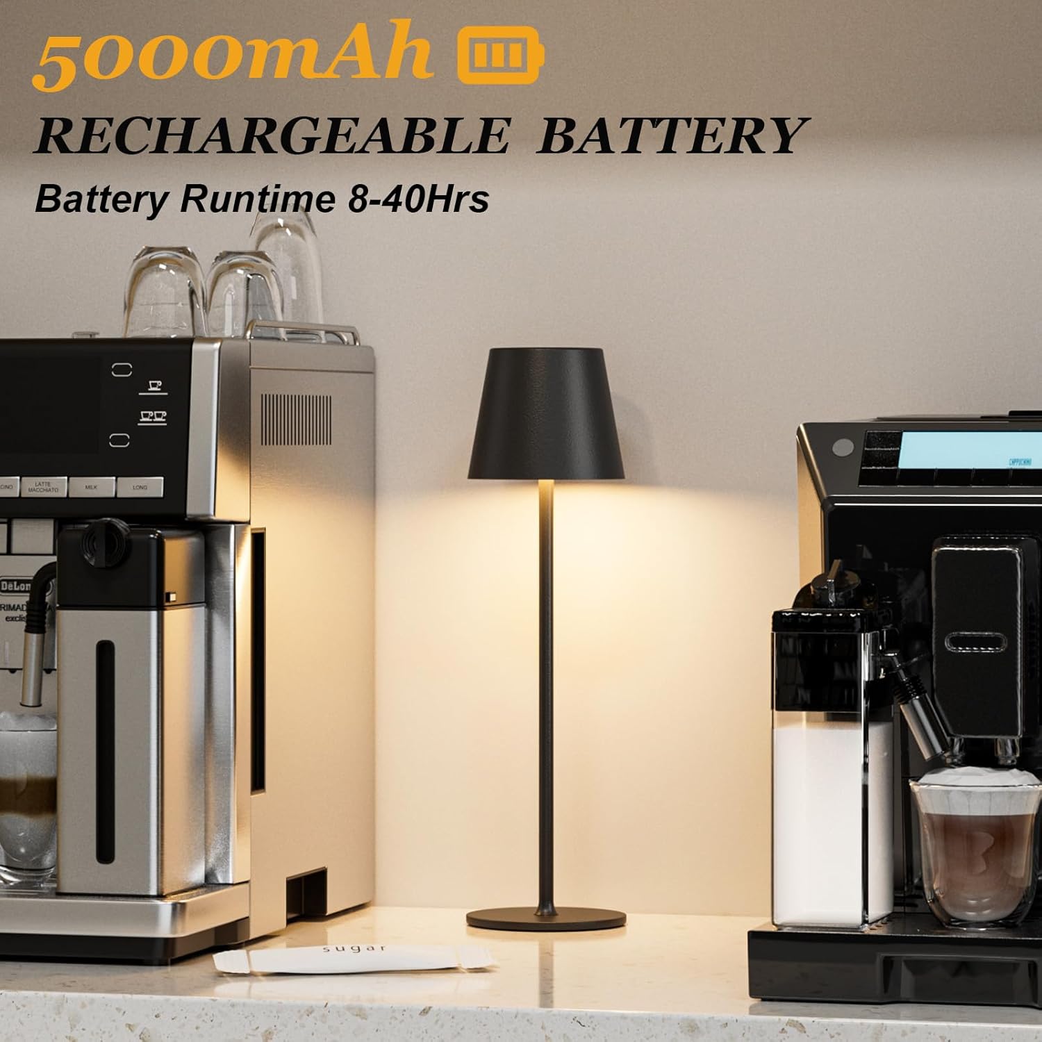 Cordless Table Lamp Rechargeable Black - KK 2 Pack 5000mAH Battery Operated Lamp for Counter, 3 Color Stepless Dimming Waterproof LED Wireless Lamp for Dining Kitchen, Outdoor Patio, Touch Control - Image 3
