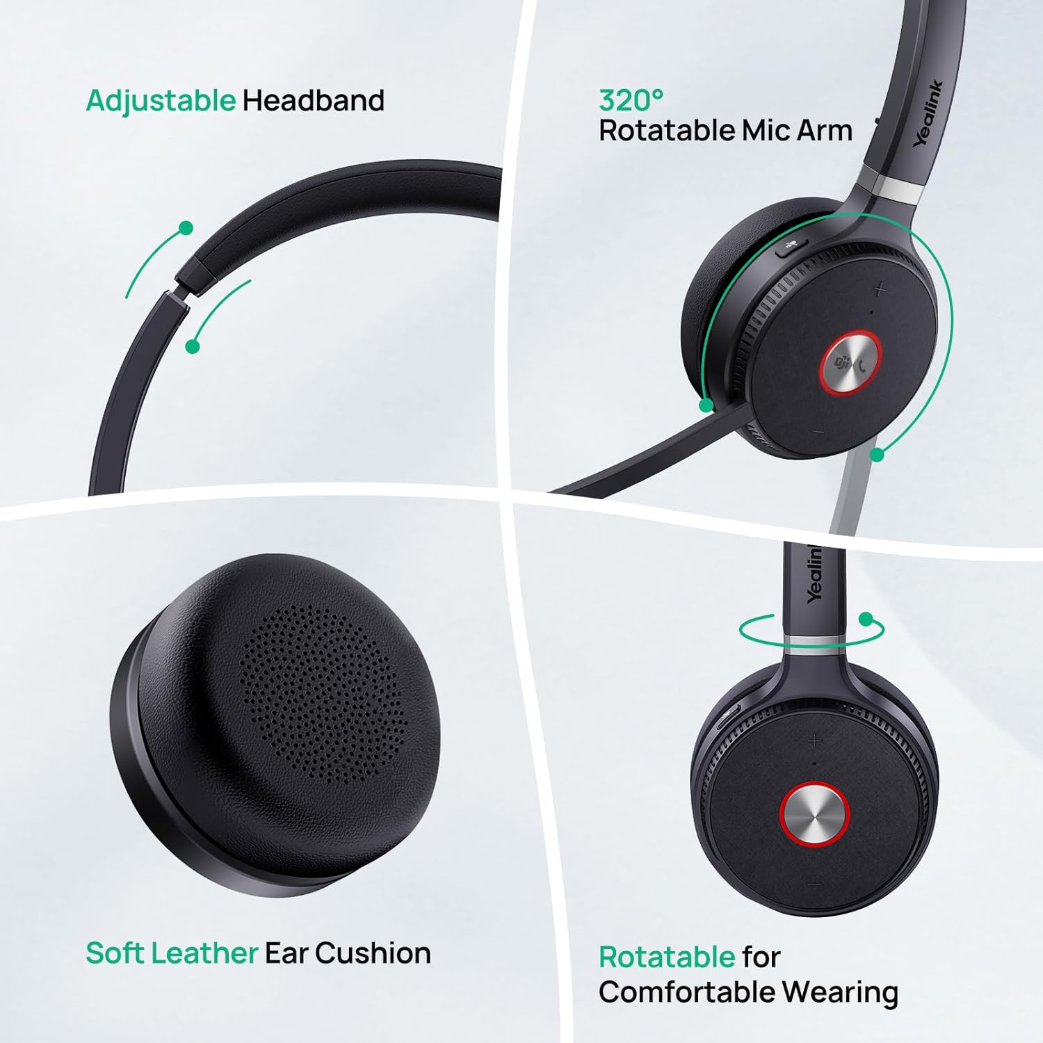 Yealink WH62 Dual Teams DECT Wireless Headset 525 ft Range, Work Headphones with 2X Noise Canceling Mic for IP Phone and Computer, Office Head Set with Call Control, Ringer,14 Hrs Talk Time - Image 7