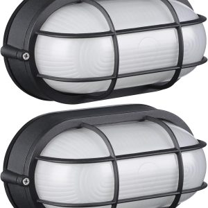 LEONLITE 8.5'' Bulkhead Light Fixture, Nautical Outdoor Lighting, Oval Bulkhead Wall Light, ETL & UL Listed, E26 Base, Wall & Ceiling Mount, Aluminum with Frosted Glass, Match with 40W Bulb, Pack of 2