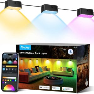 Govee Outdoor Deck Lights, RGBIC Outdoor Lights with 4000K White Light, IP65 Smart Fence Lights with App Control, Voice Control, LED Path Light for Outdoor Decor,Wired 6 Packs (32.8ft)